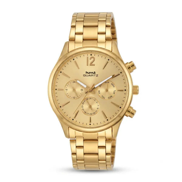 Premium HMT Men’s Multi-Function Quartz Analog Watch | Stainless Steel Bracelet with Day, Date & 24-Hour Indicators