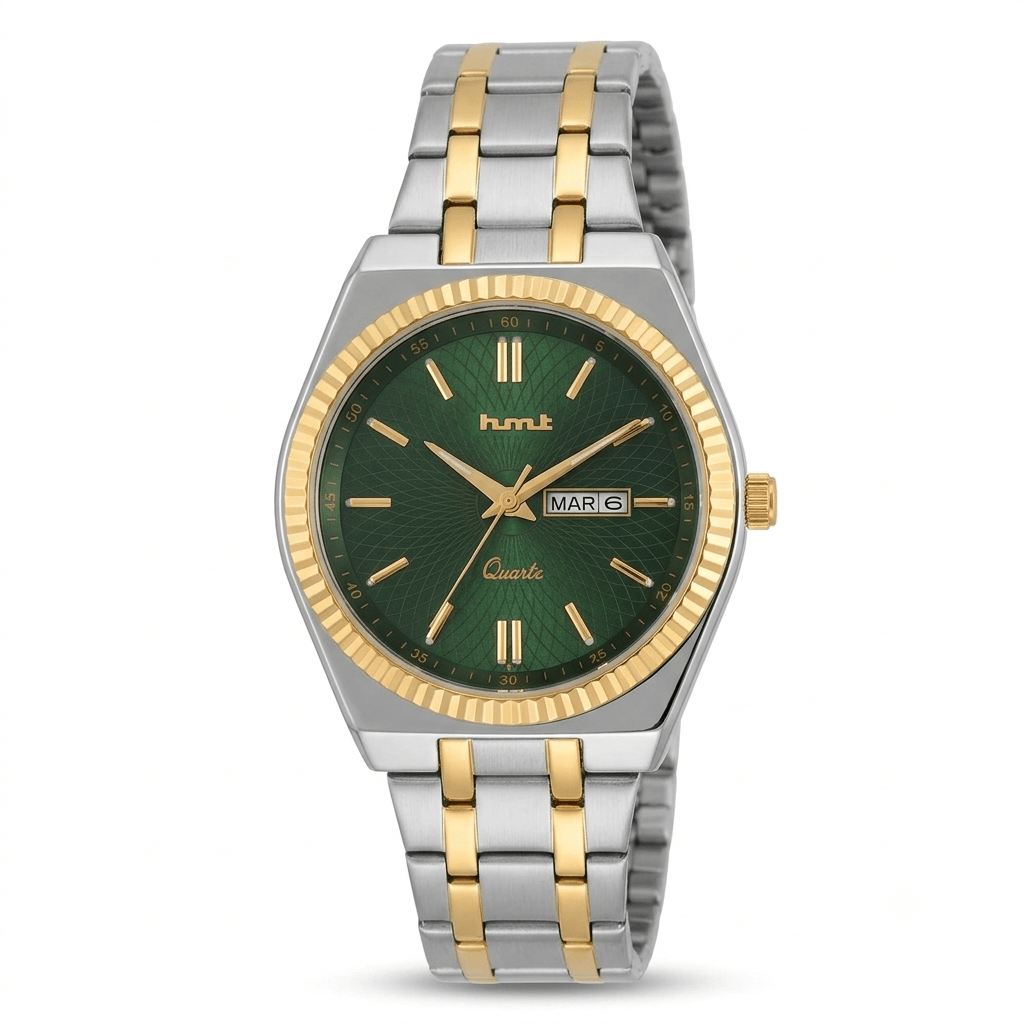 1789125551295 Hmt Steel Gold Daytona green Dail Men's Watch - Image 1