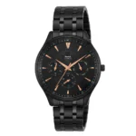 Premium Black HMT Men’s Multi-Function Quartz Analog Watch | Stainless Steel Bracelet with Day, Date & 24-Hour Indicators