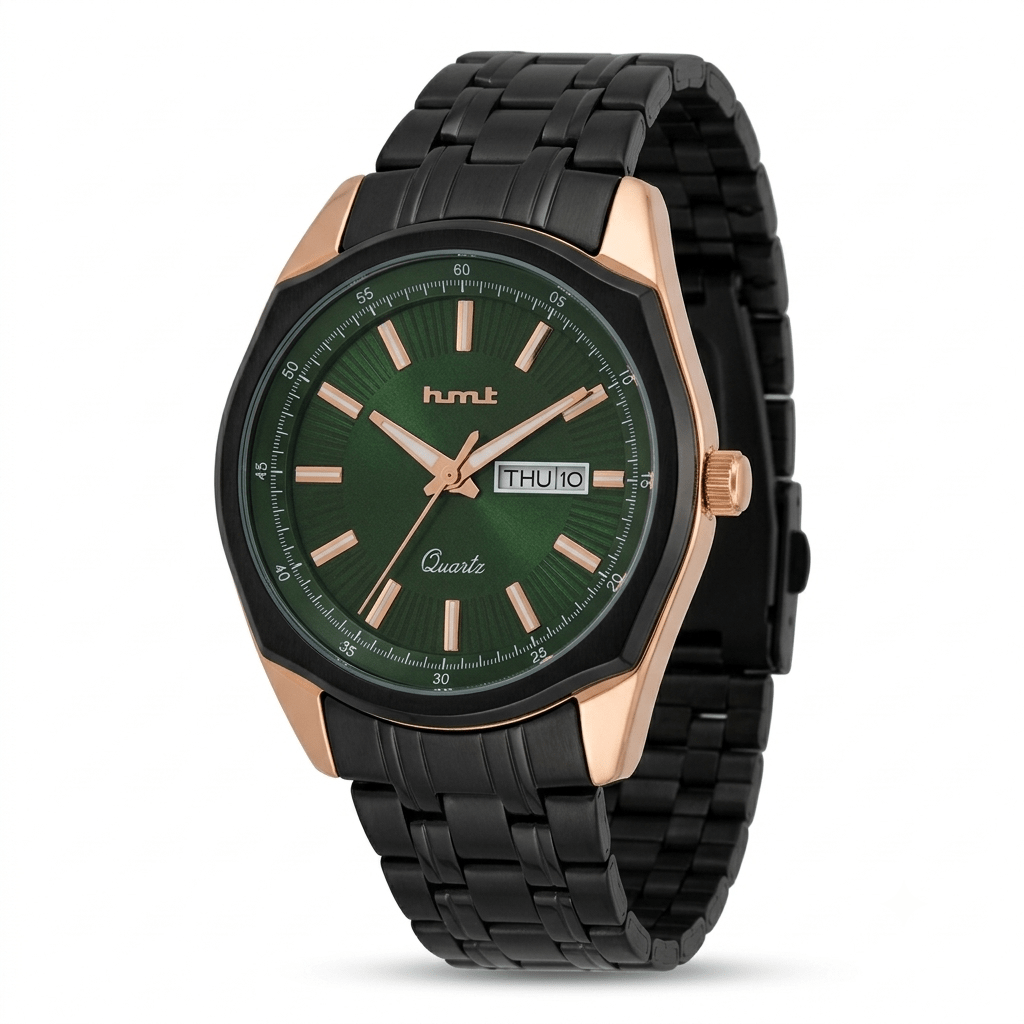 1789126126552 Hmt Multifunction Matte Black & Rose Gold men's watch - Image 1