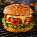 Tandoori paneer cheese burger grill