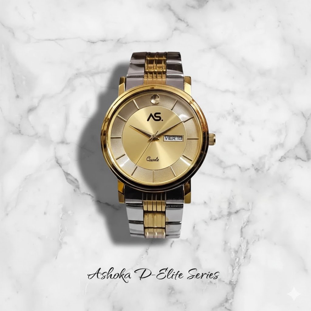 as 2 tone Ashoka's Premium Silver Golden Double Tone Day/Date watch for Mens - Image 1