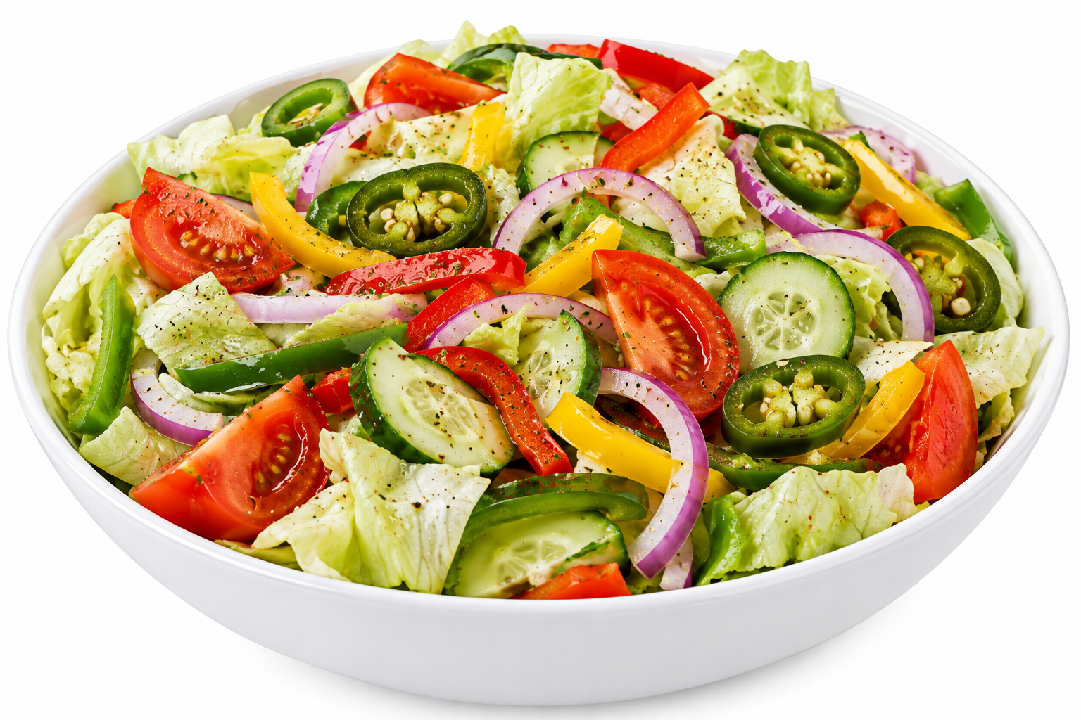 file_000000005be88211b86e386c9800b8d4 A vibrant garden salad bowl filled with crisp greens, seasoned fried paneer or tofu cubes, broccoli, sliced cheese, tomatoes, cucumbers, bell peppers, red onions, and pickled jalapeños. - Image 1