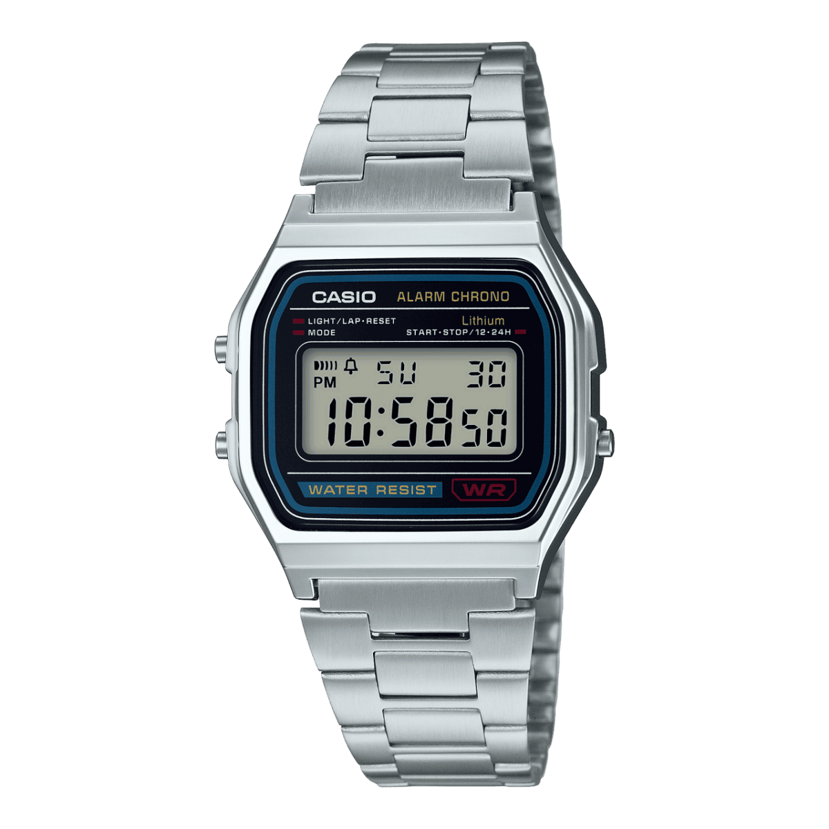 image Casio Vintage A-158WA-1Q Digital Grey Dial Unisex Watch Silver Metal Strap (D011) - Image 1